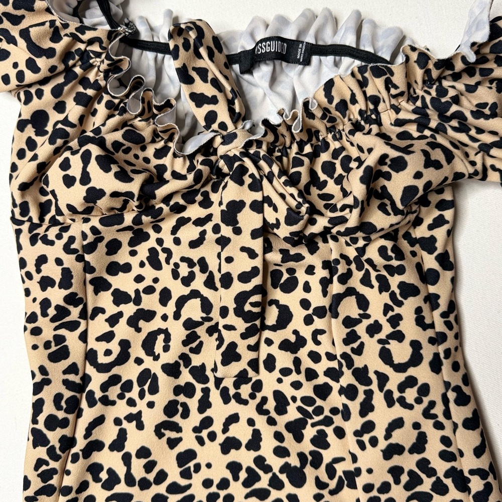 Missguided Bardot Leopard Print Ruffle Tie Front Mini Dress Size Small - Picture 5 of 5